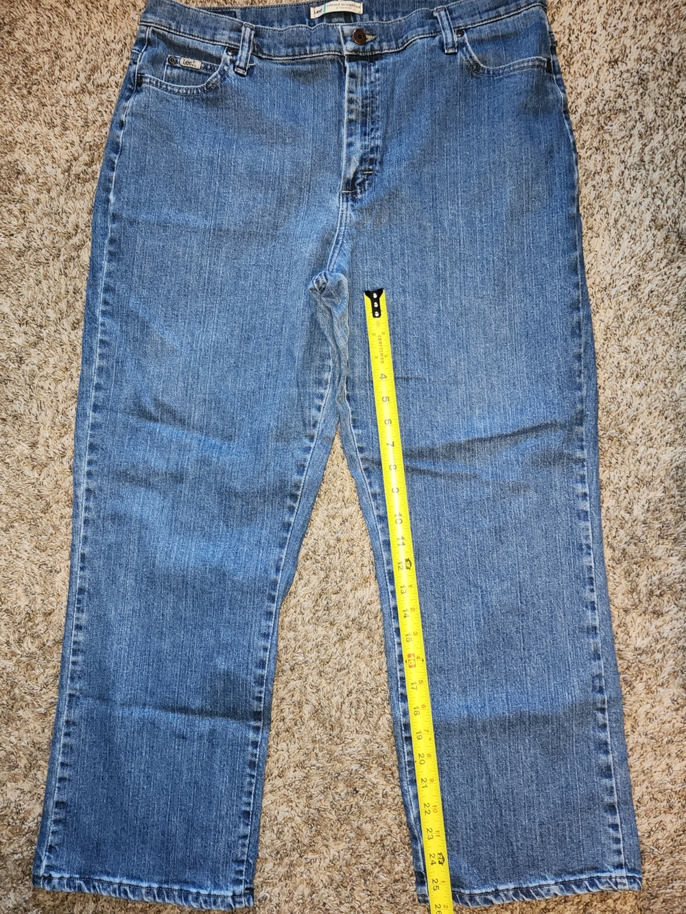Lee Relaxed Straight Leg Jeans Womens Size 18 Short Stretch Blue Denim Mid Rise